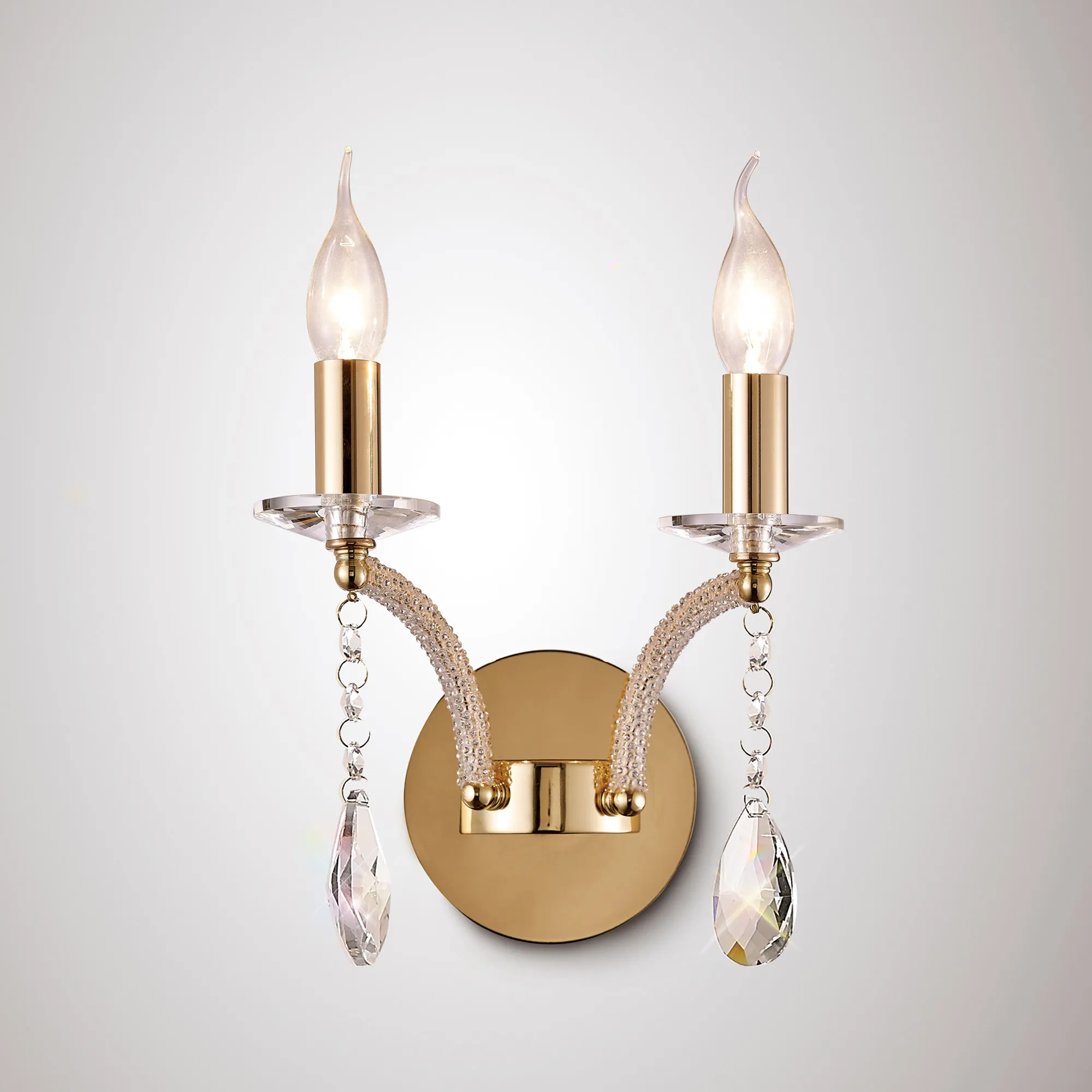 IL32362  Fiore Crystal Switched Wall Lamp 2 Light French Gold